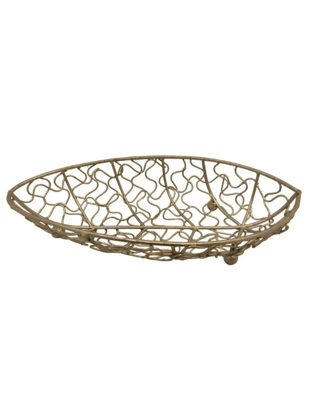 Silver Filigree Basket Leaf Oval Pedestal Metal Wire Football Shape